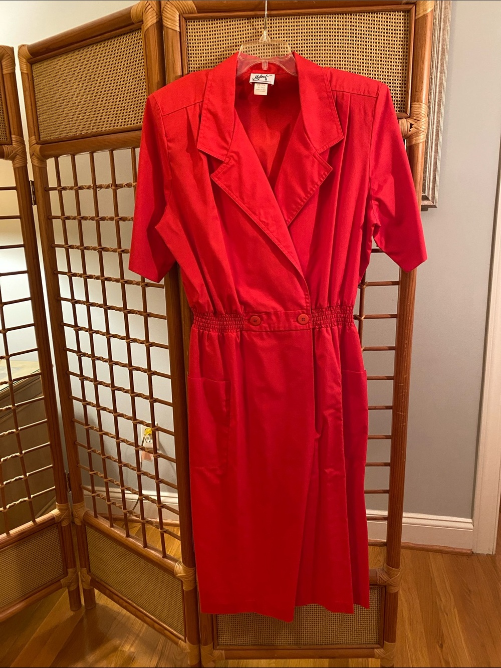 Vintage-Inspired Red Midi Shirtwaist Dress